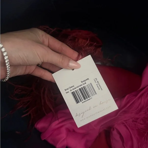 Alamour The Label Strapless Red Dress with Feather Hem - Picture 3 of 3